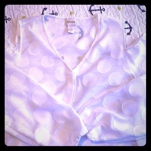 White on white polka dot long sleeve blouse